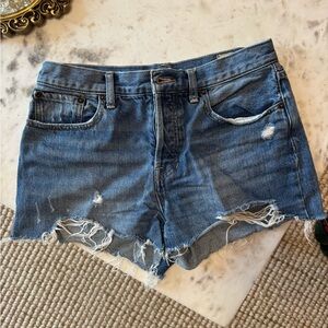 Free People Blue Distressed Jean Shorts